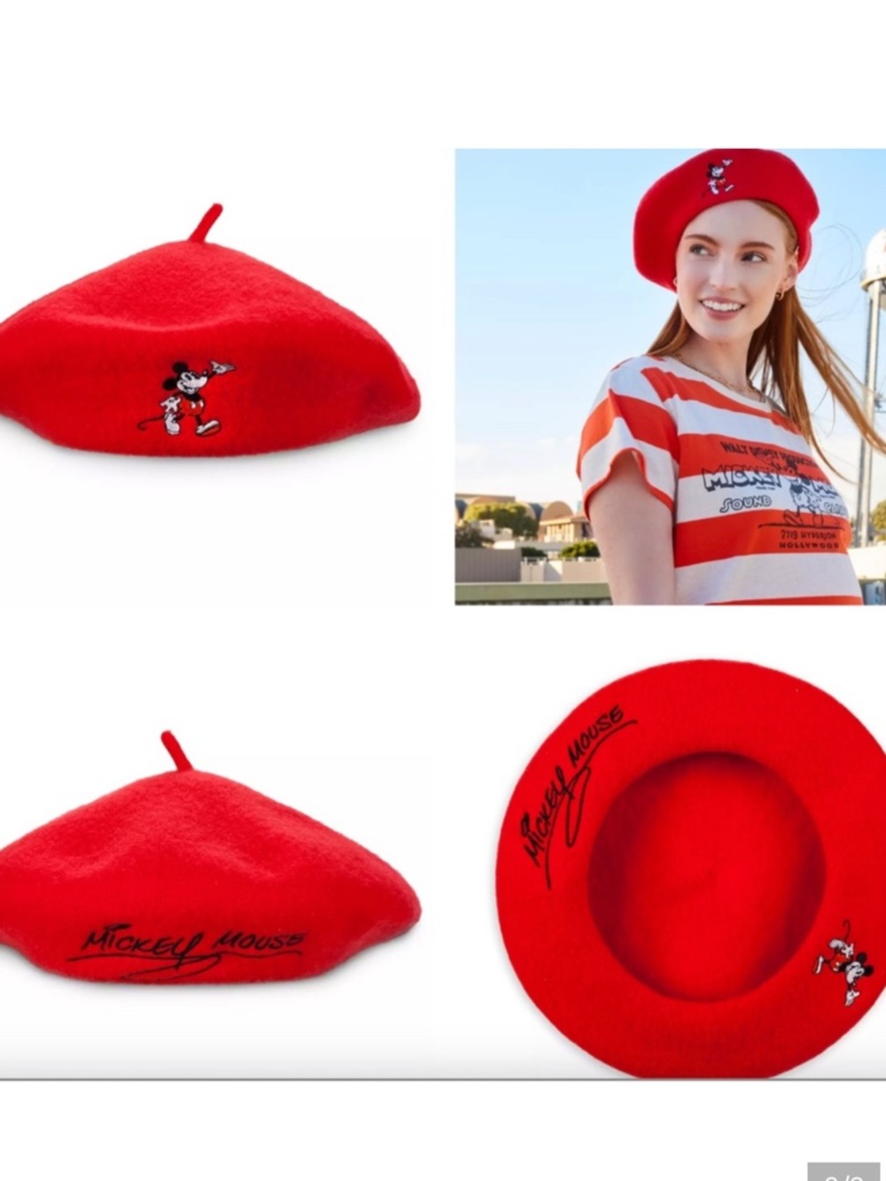 Disney Parks Mickey Mouse Red Beret Hat Adult-100 Years of Wonder Collection NEW